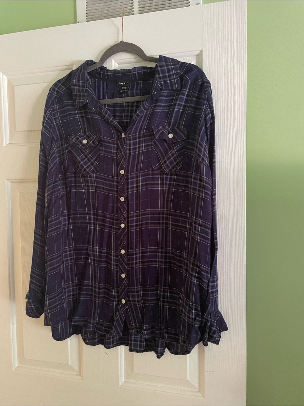 Torrid Women's Navy Plaid Button-Up Shirt